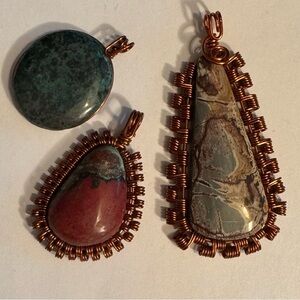 Handcrafted Copper Wire Wrapped Jasper Pendants - Multicolor